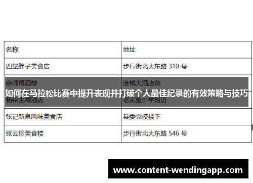 如何在马拉松比赛中提升表现并打破个人最佳纪录的有效策略与技巧