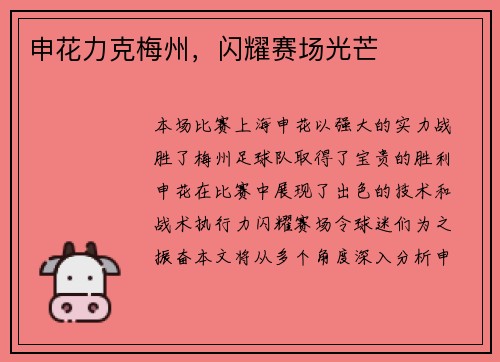 申花力克梅州，闪耀赛场光芒